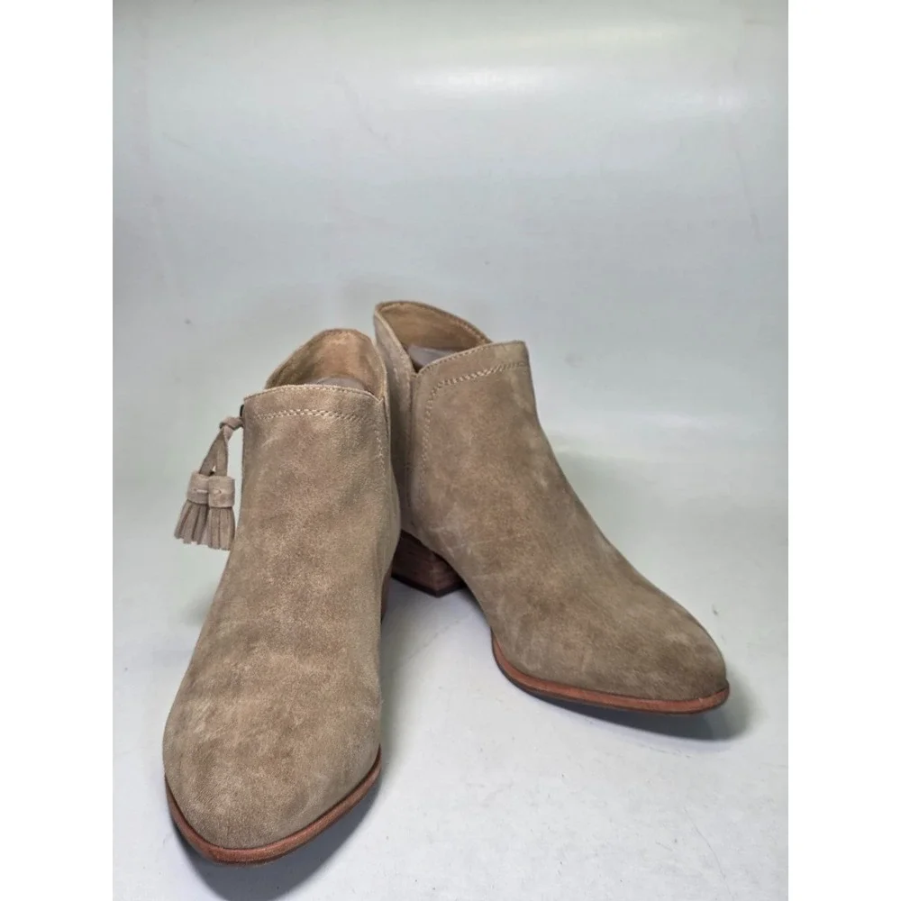 Hush Puppies Women's Ankle Boots Size 8 Brown Beige Suede Shoes Heel Zip Tassel‎